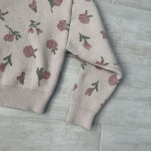 Lelis Light Pink Floral Sweater Rose Dusty Blush Crop Long Sleeve Drop Shoulder - Picture 4 of 8